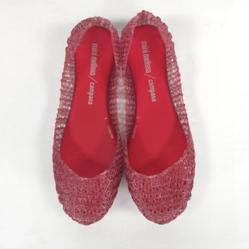 Mini Melissa Campana Papel Girls Glitter Red Slip On‎ Ballet Flats NWB Size 3